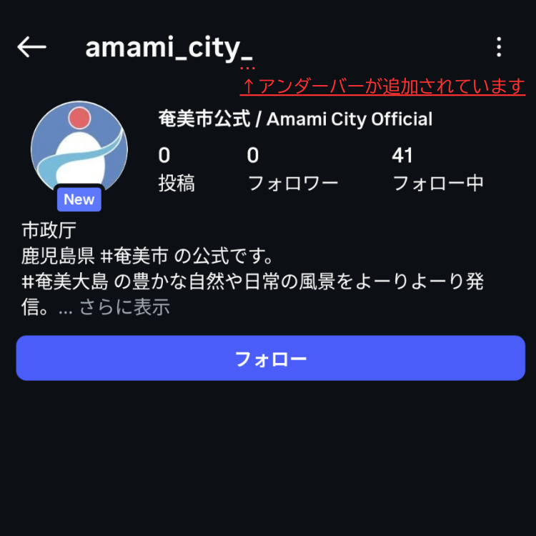 奄美市公式Instagram偽アカウント