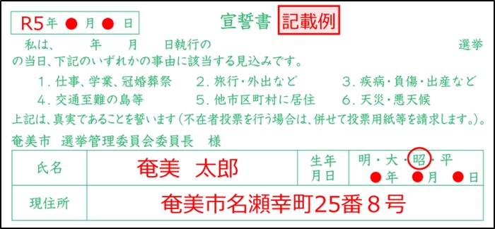 入場券裏面記載例